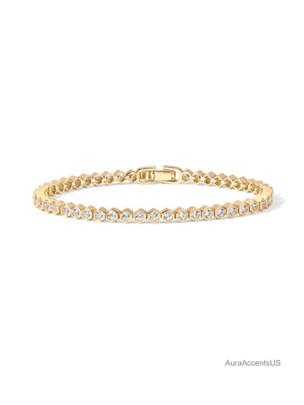 14K Gold Plated 2mm Cubic Zirconia Honeycomb Tennis Bracelet for Women